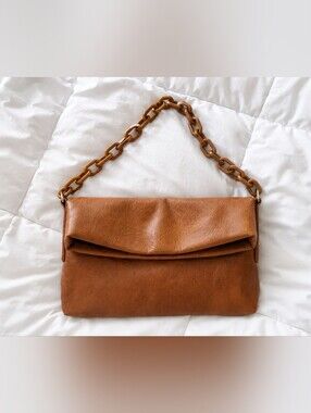 AH DORNED Tan Crossbody With Chunky Chain Strap. Excellent Condition.